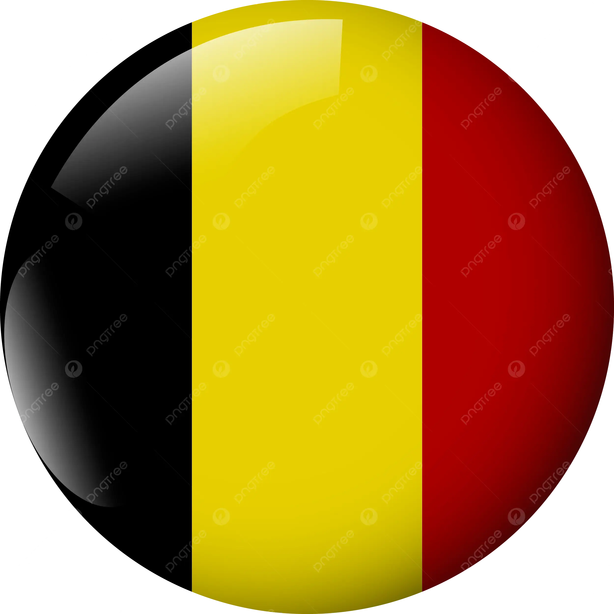 Icône sphérique du drapeau belge aux couleurs noir, jaune et rouge.